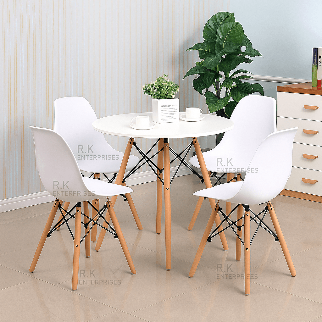 RK Modern Dining Chair With Table set – Wooden Legs & Plastic Seat