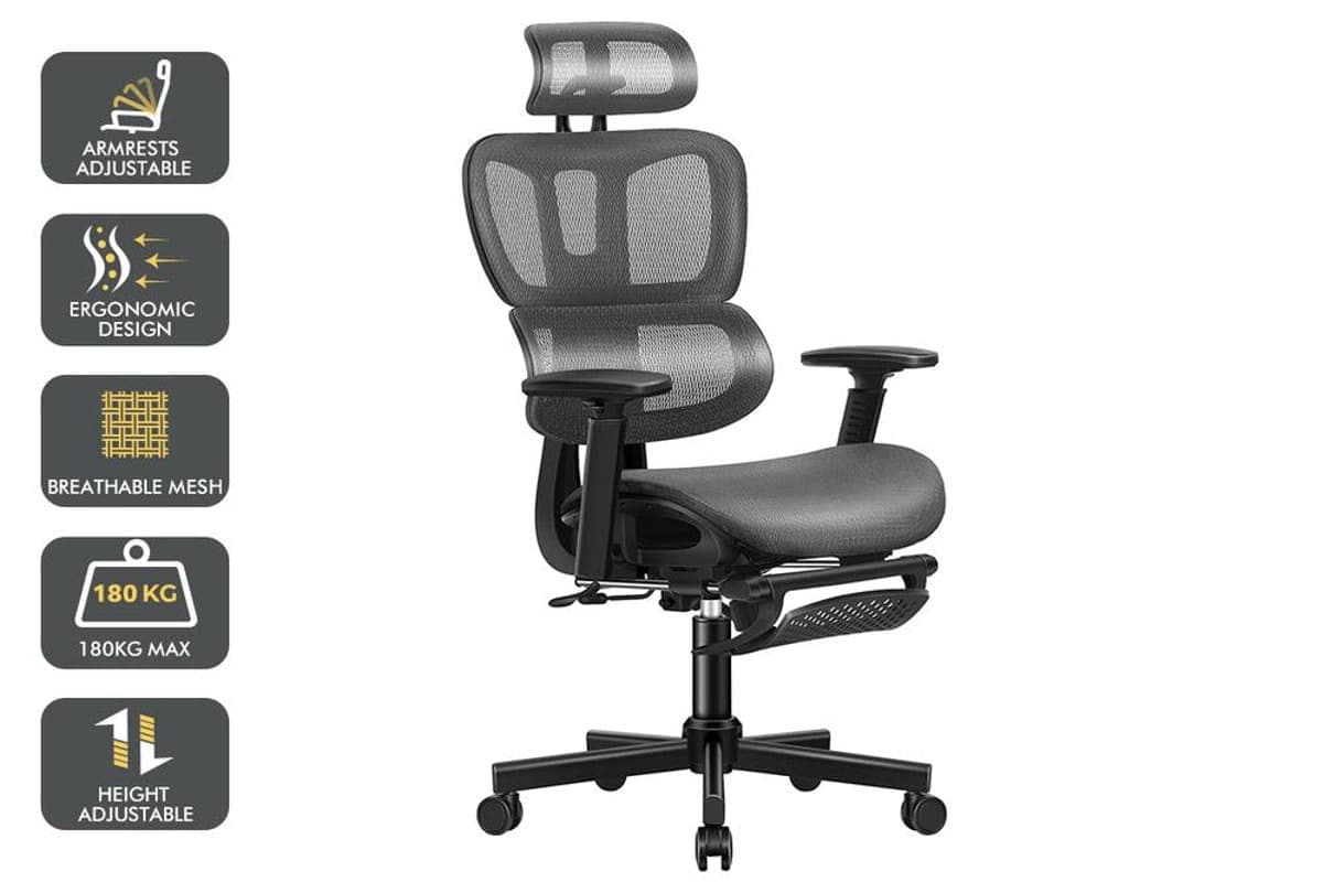 RK-P716L – High Back Mesh Ergonomic Revolving Chair with Adjustable Headrest, Lumbar & Leg Rest | Executive Comfort Chair thumbnail 2