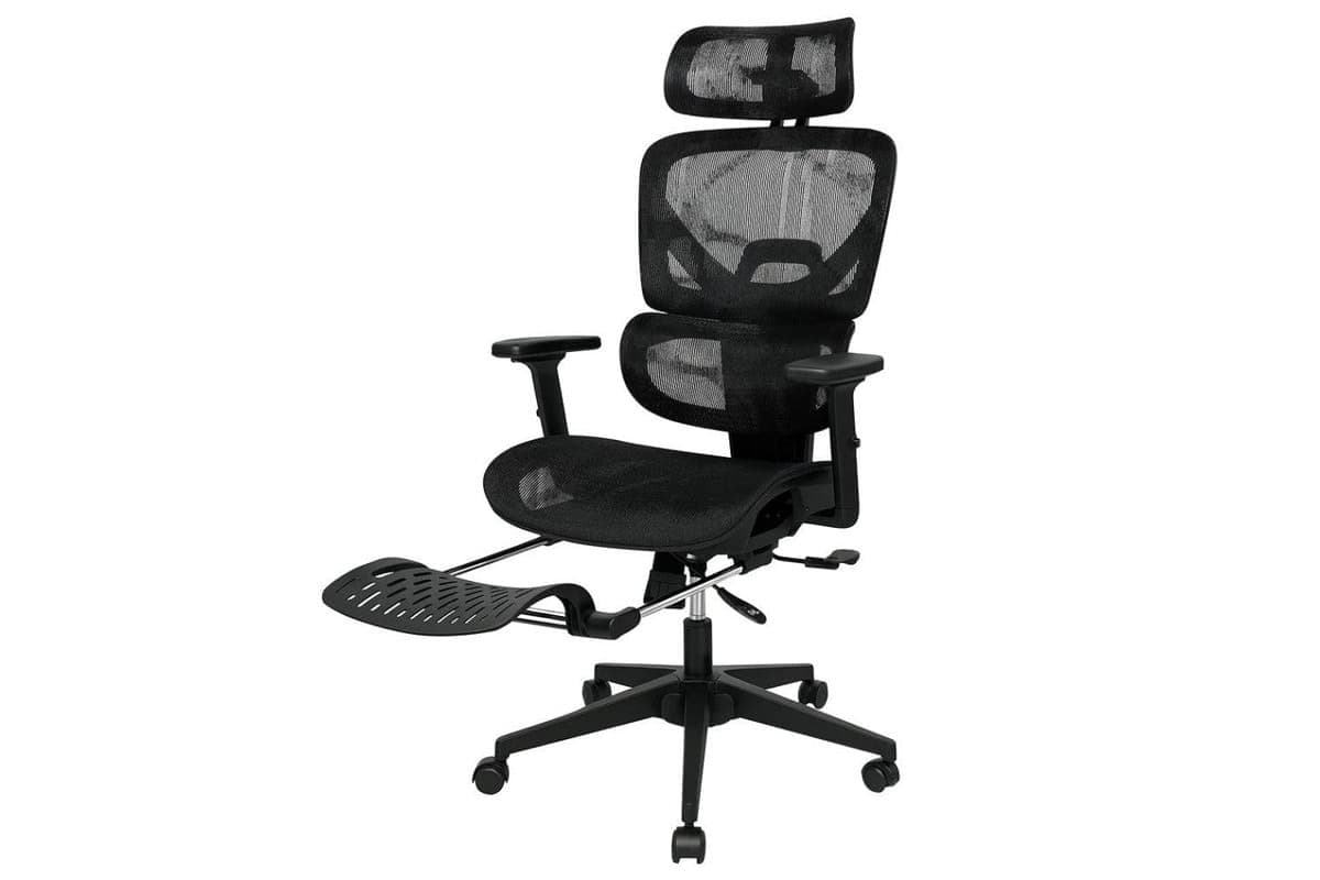 RK-P716L – High Back Mesh Ergonomic Revolving Chair with Adjustable Headrest, Lumbar & Leg Rest | Executive Comfort Chair
