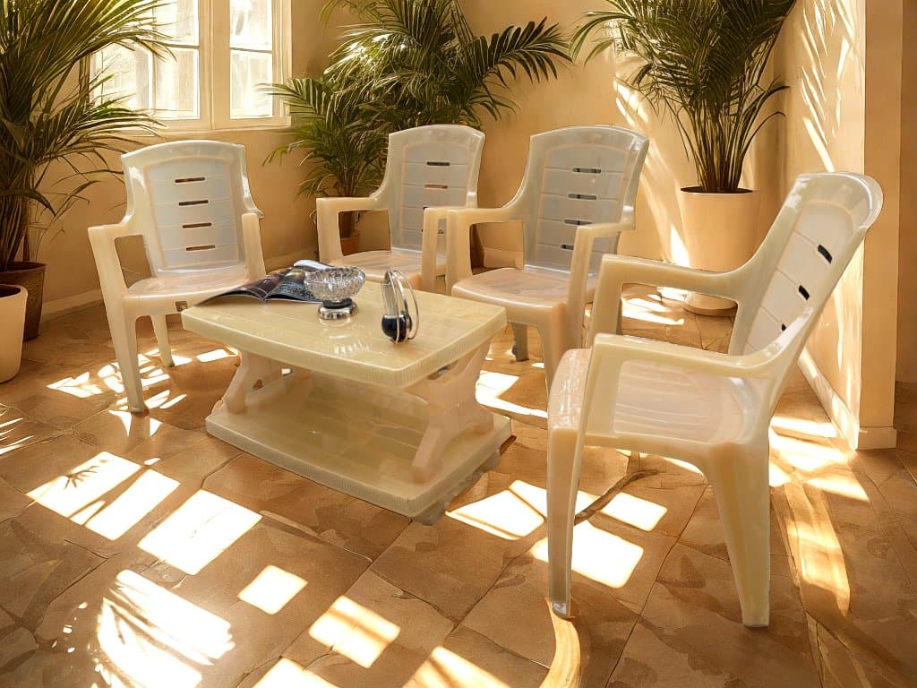 Full Plastic Crystal Elegant Chair Set with BC-335 Crystal Plastic Table thumbnail 2